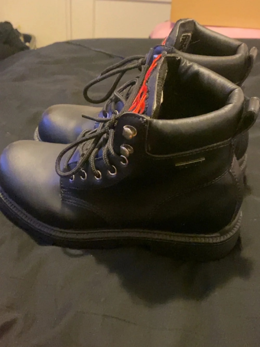 Black Men's Lace-Up Boots with Red Embroidered Band Logos